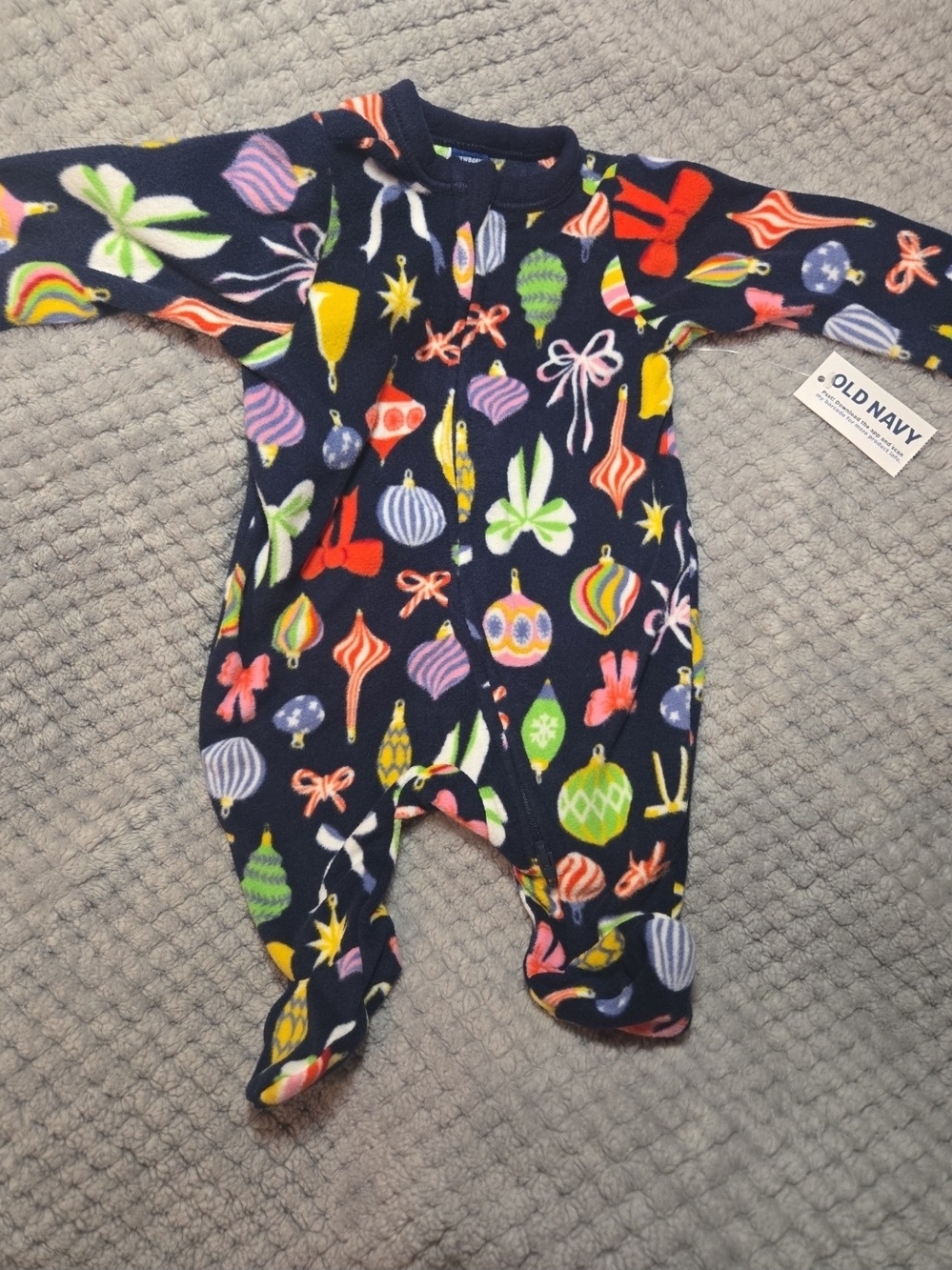 Old Navy Blue Holiday Ornament Footed One-Piece Pajama Newborn NWT